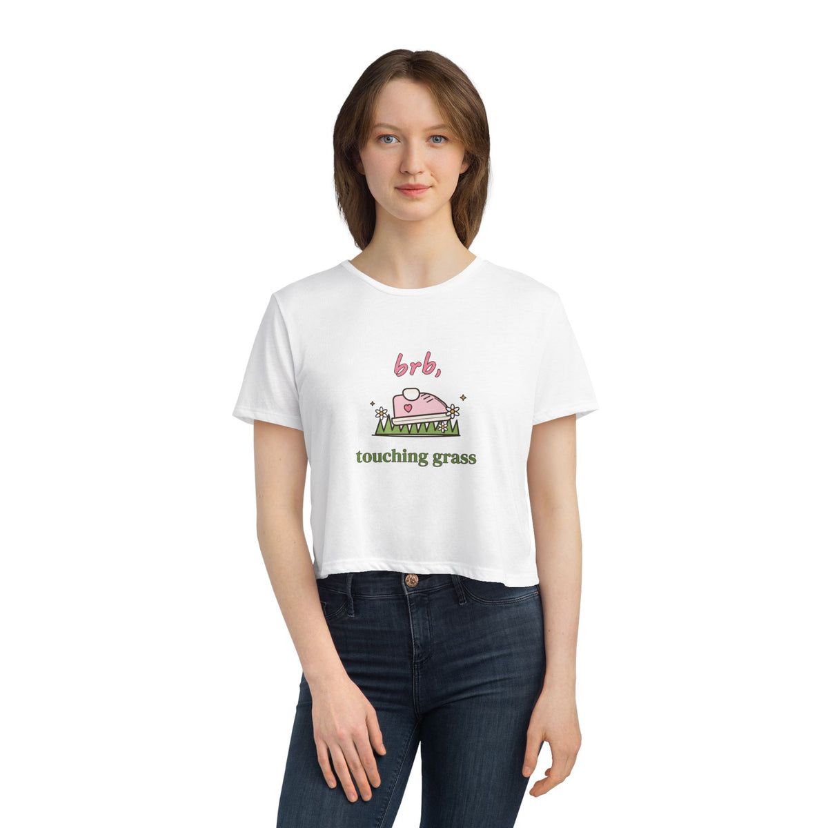 BRB, Touching Grass Cropped Tee
