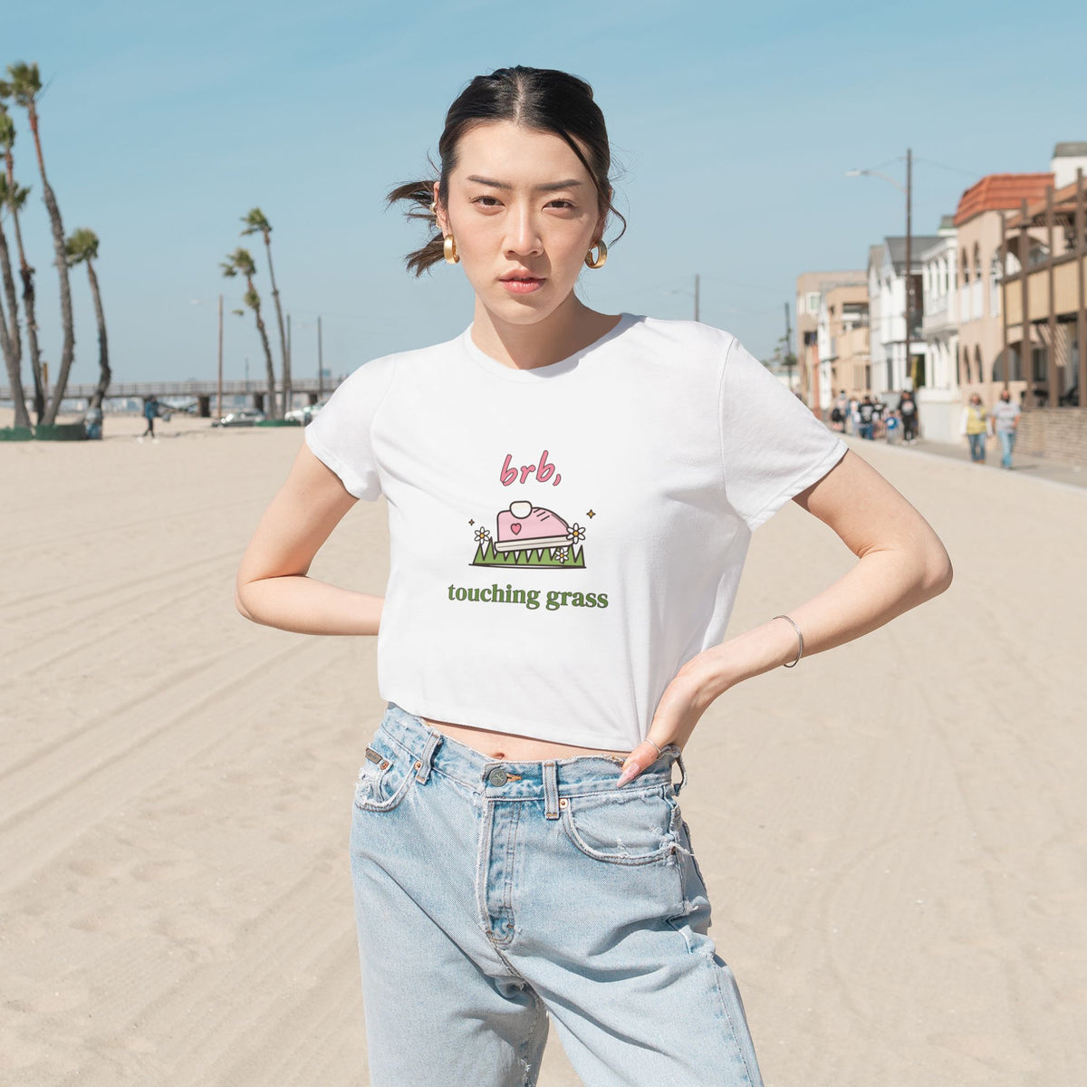 BRB, Touching Grass Cropped Tee